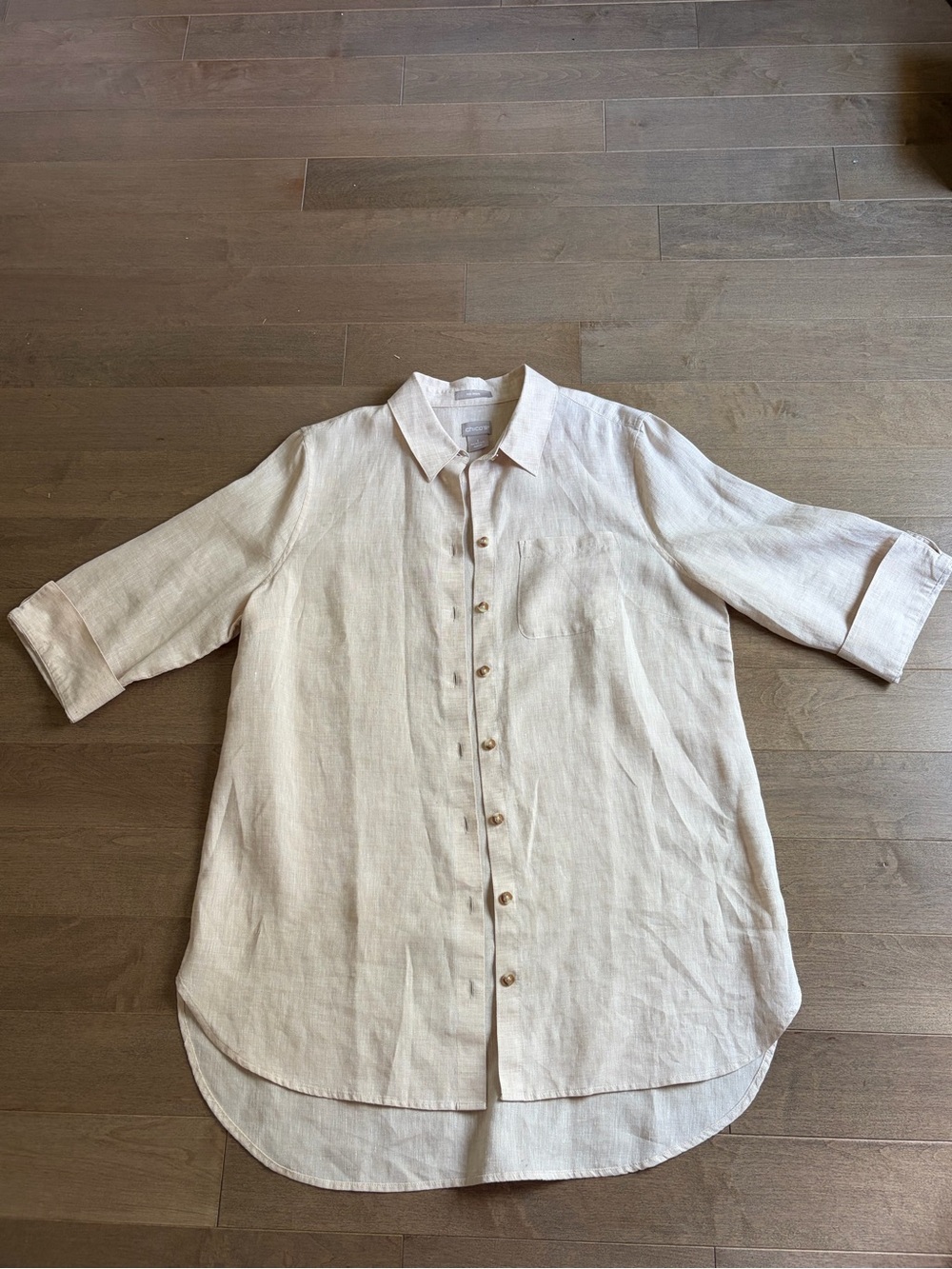 Chico's Cream Linen Button-Down Shirt sz 1